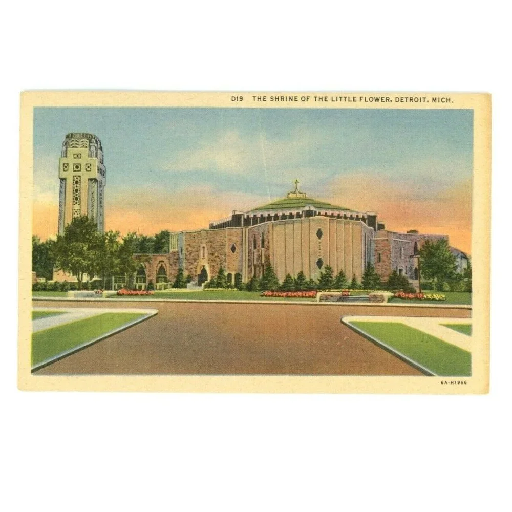 Vintage Postcard Detroit Michigan Shrine Of The Little Flowers Church USA Travel